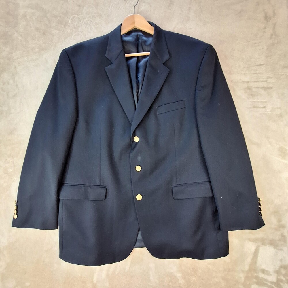 Ralph Ralph Lauren Blazer Mens 46R Blue Wool Ventless 3 Button Gold Buttons